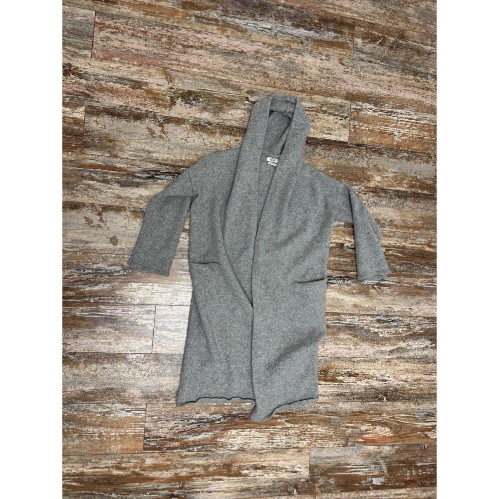 Women's UGG Gray 100% Cashmere Open Front Hooded Cardigan Size Medium *No Belt*